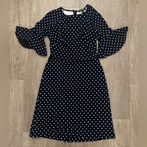Ralph Lauren Navy and White Polka Dot Dress w/ Flutter Sleeves